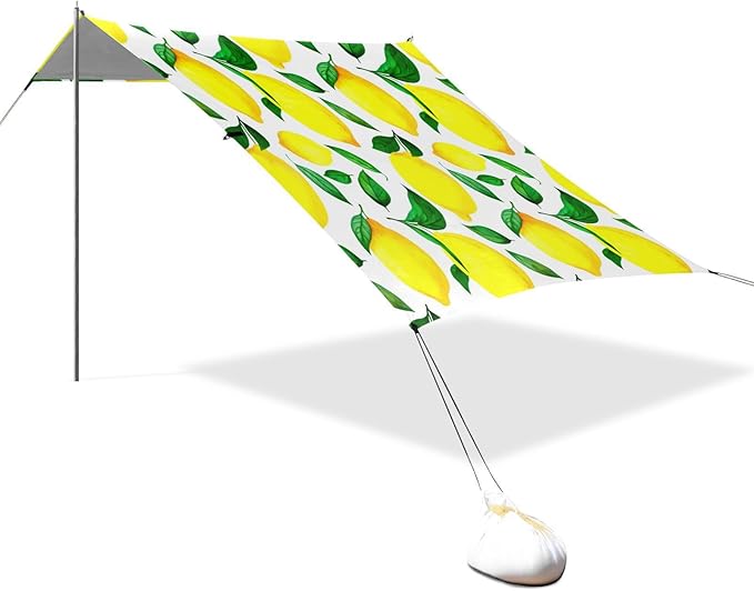 xigua Lemons Beach Tent Sun Shelter with Carrying Bag - Silver Coated Oxford Fabric Beach Canopy for Beach Camping Fishing - Includes Windproof Ropes Sandbags &amp Stakes