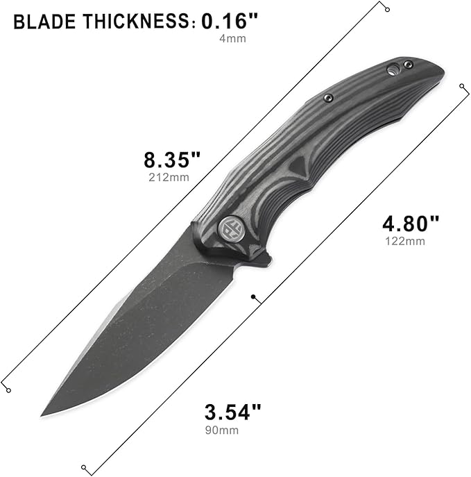 Petrified fish PFP10 Hairtail Folding Knife 3.54 K110 Stonewashed Blade 5.25oz Carbon Fiber Handle Pocket Folding knife for EDC Camping Outdoor(Carbon Fiber Gray Stonewashed)
