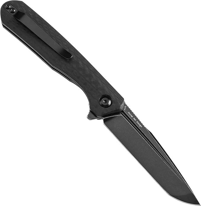 KANSEPT Qilin Pocket Knife3.24'' Blackwash 154CM Sharp Tanto Blade Black Carbon Fiber &amp G10 Handle for Edc Flipper and Liner Lock with Double-Sided Clip Men Camping Survival Folding Knives T10