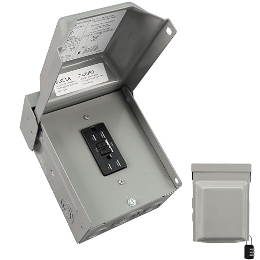 15 Amp WRTR GFCI Power Outlet Box 125 Volt Heavy Duty Lockable Weatherproof Outdoor Electrical Panel Outdoor Receptacle for EV RV Generator Camper Trailer Motorhome ETL Listed HDS2-007