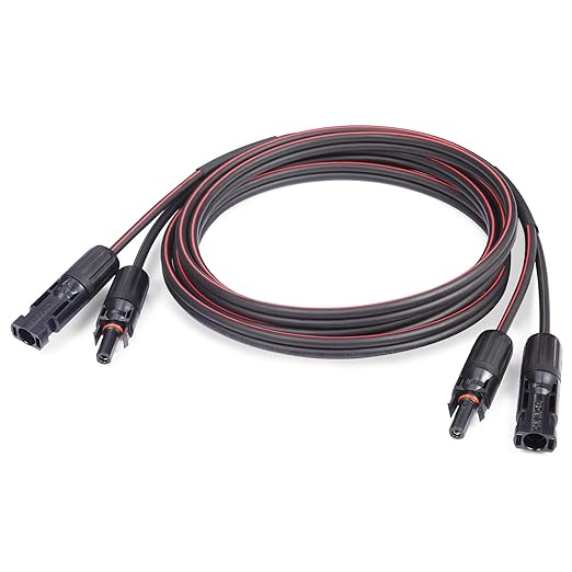 Solar Cable 20 Feet 2x12 AWG Twin Wire Solar Extension Cable Copper Strand with Female and Male Connectors on Both Ends Solar Panel Cable Wire &amp Adaptor for Home Shop and RV Solar Panels