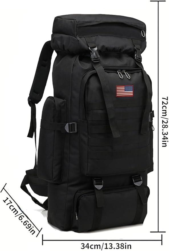 JUMAHE Rugged 80L Military Backpack for Men Versatile Waterproof and Breathable Ideal for Camping Hiking and Travel (Black)