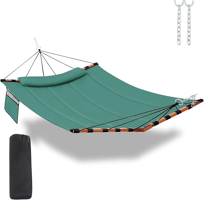 TegerDeger 12FT 2 Person Hammock Large Hammock 450LB Capacity with V Shaped Hardwood Spreader Bar &amp Nylon Rope for Outside Patio Garden Backyard Beach Poolside - Lake Blue