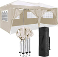 KEIKI 10'x20' Folding Canopy with 6 Removable Sidewalls Outdoor Event Shelter Gazebo Portable Tents for Parties Carport Camping Garden Patio Beige