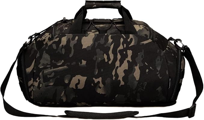 UNISTRENGH 3-Ways Tactical Military Nylon Men Holdall Weekend Travel Duffel Bag Backpack Messenger Shoulder Bags Rucksack Handbag (Black camo-45L)