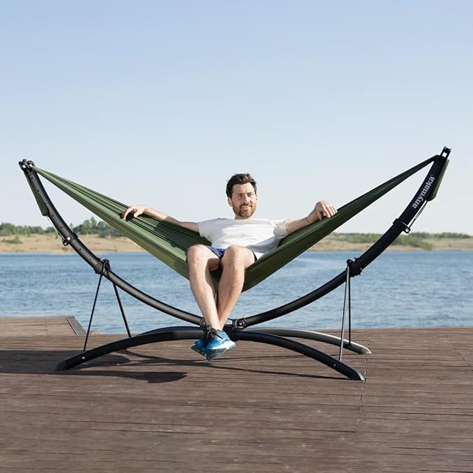 anymaka Set Up in 3 Seconds Adjustable Portable Aluminum Alloy Hammock Stand for Outside with Chair Mode &amp Lounge Mode up to 105''
