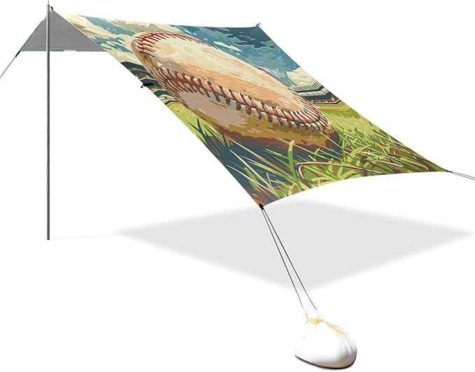 ALAZA Baseball Anime Beach Tent Sun Shelter UPF50+ Protection Beach Shade Canopy w/ 4 Sandbags for Outdoor Camping Fishing Backyard Fun Picnic 10x9 ft