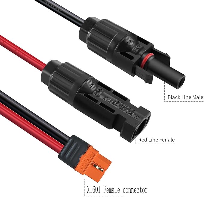Solar Charge Cable Solar Connector to XT60i Adapter Connector Connecting Solar Panel XT60i-F Extension Cable 12AWG Cable Compatible for EcoFlow Solar Generator Power Station 7.62M(25FT)