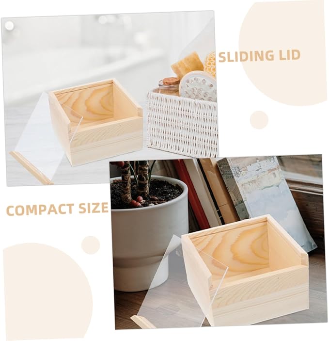 2pcs Acrylic Storage Box Sliding Lid Decorative Trinket Box Visible Wood Craft Storage Unfinished Wooden Jewelry Holder