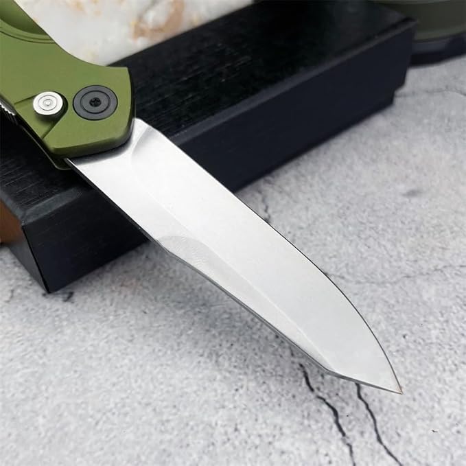 7.7'' Folding Knife White D2 Steel Blade Green Aluminum Alloy Handles Pocket Knife EDC Outdoor portable Camping Knife with Pocket Clip