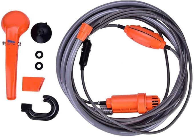 Zerone Camping Shower Portable Outdoor Shower Kit 12V Car Plug Vehicle Mounted Shower Kit for Camping Travel Outdoor Camp Showerhead Kit with Strong Pump Cable Length: 4.88m/16ft