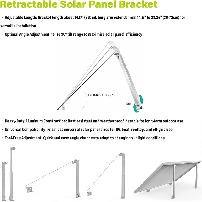 Newpowa Adjustable Solar Panel Tilt Mount Brackets 15-30 Degree Tilt Fits Most Standard Panels for RV Roof Off-Grid Universal 2-Pack (14 to 28 inches)
