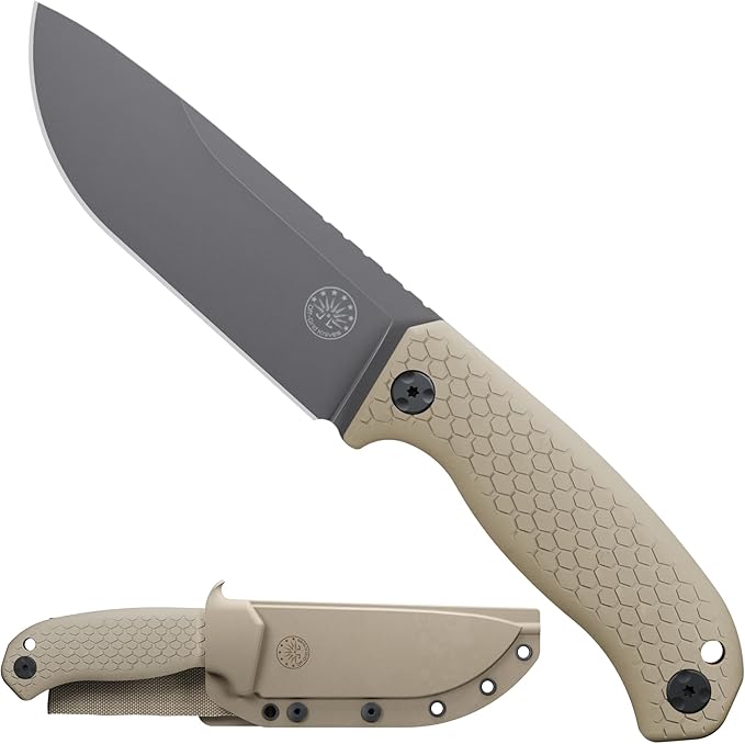 Off-Grid Knives - TRACKER-X3 Fixed Blade Knife Cryo D2 Blade Steel G10 Scales Kydex Sheath OG Lo-Pro Belt Attachment Camping Bushcraft Hunting Survival (Coyote)