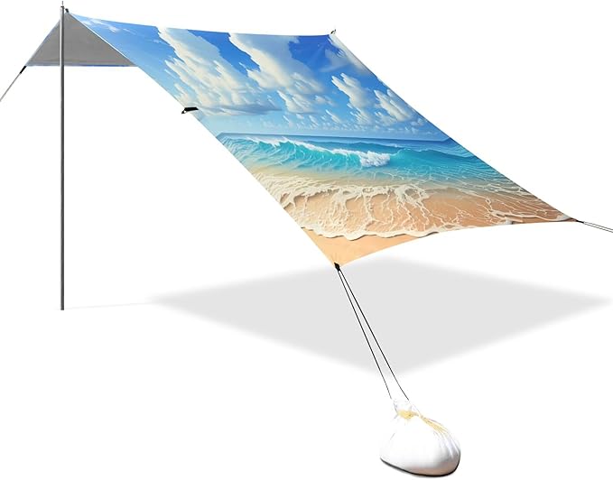 Beach Beach Canopy Sun Shelter with Sandbags &amp Sand Shovel &amp Windproof Ropes - Portable 110x126 Beach Shade Beach Tent for Camping Picnics