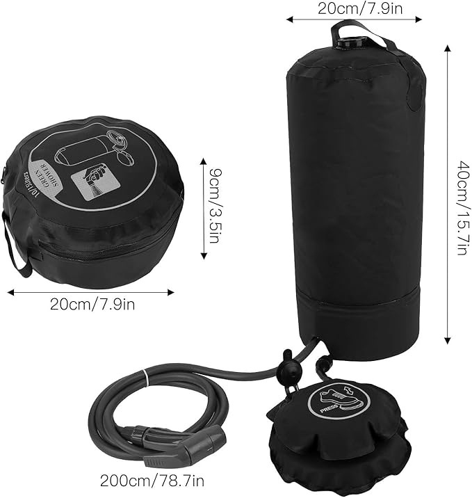 Solar Shower Bag 11L Portable Camping Shower Bag Special Nozzle Design Outdoor Shower with Shower Head Tube for Camping Hiking Traveling