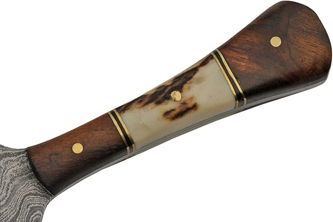 SANZ Damascus Hunting Knife 7 Inch - Baby Boot Knife with Stag/Wood Handle Full Tang Blade &amp Sheath - Outdoor Knife for Hunting Camping &amp Outdoor uses - Knives for Men