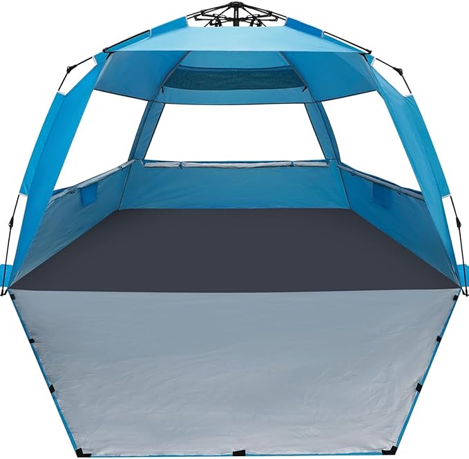 WhiteFang Deluxe Pop Up Beach Tent Sun Shade Shelter for 3-4/5-6 Person UV Protection Extendable Floor with 3 Ventilating Windows Plus Carrying Bag Stakes and Guy Lines