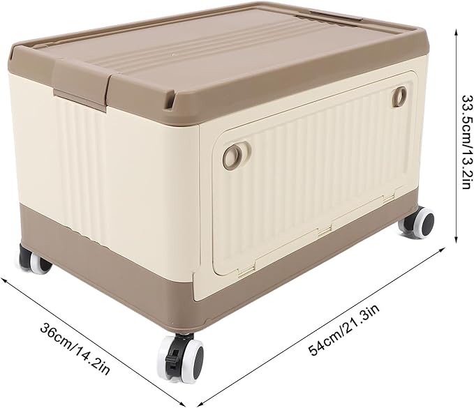 Foldable Storage Bin with Lid Wheels Stackable Rolling Utility Storage Container with Handle Clothes Books Snack Shoe Grocery Collapsible Bins with Lids (L (71x50cm/28x19.7in))