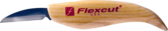 FLEXCUT KN14 Roughing Knife 2″ High-Carbon Steel Straight Blade Ergonomic Ash-wood Handle 0.15 lb Flexible Spring Steel Shaft Made in USA