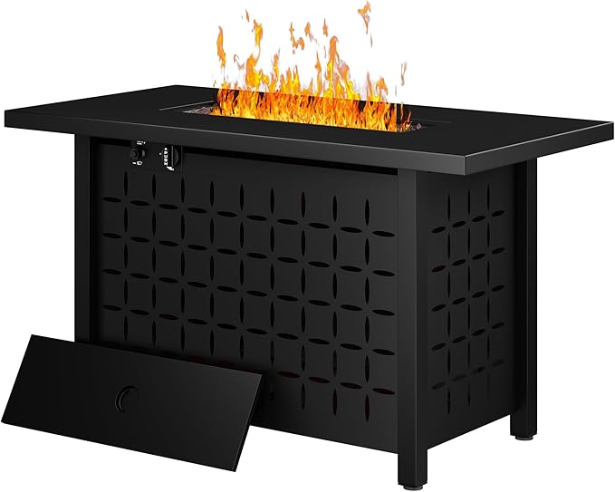 Walsunny 43 Inch Propane Fire Pit Table Outdoor Fire Pit 50000 BTU Gas Fire Pit Table Fire Pits with Lid and Lava Rock for Outside Patio Garden Yard