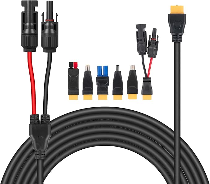 6-in-1 Solar Panel Connector Kit Solar Connector to DC5521 7909 8020 XT60 EC5 Solar Panel Multi Connector Cable Portable Heavy-Duty Weatherproof for RV Power Staion Generator (6.6ft)