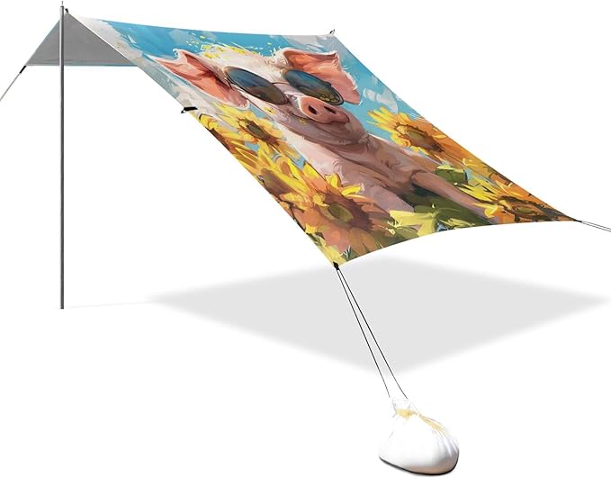 ALAZA Cartoon Funny Pig Sunflower Summer Beach Tent Sun Shelter Portable Canopy Sunshade for Outdoor Camping Picnics Backyard Fun 10x9 ft