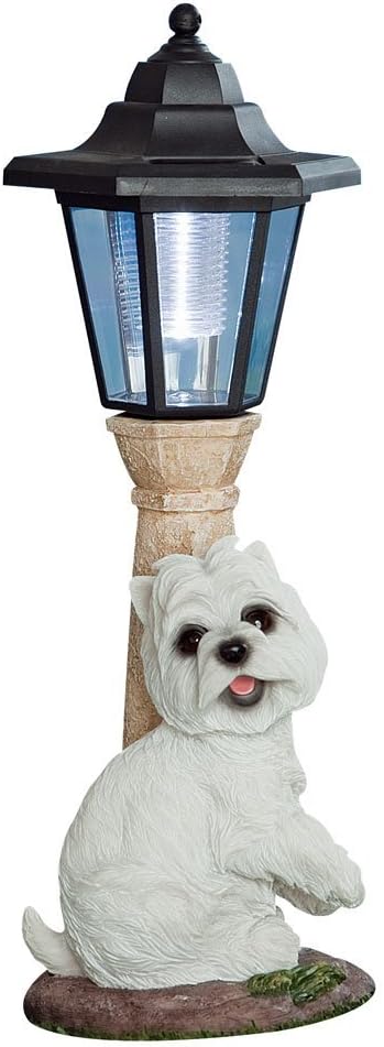 Bits and Pieces - Solar Dog Lantern-Solar Powered Garden Lantern - Resin Dog Sculpture with LED Light (Westie)