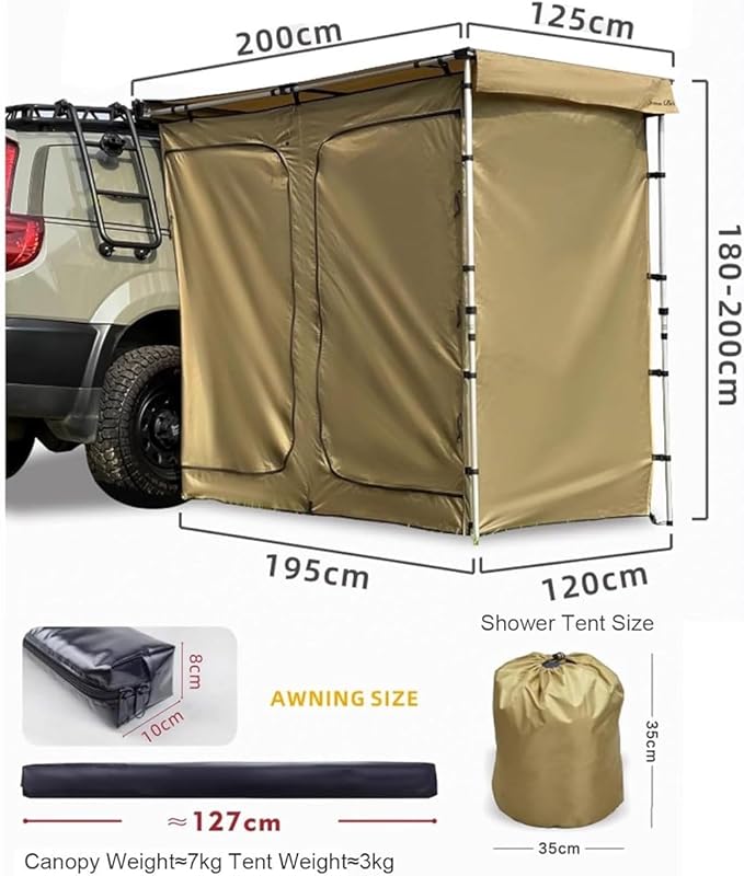 Car Camping Shower TentShower Awning for Roof Rack with RoofCar Side Shower Room with Led Light Strip &amp Storage BagPortable Privacy Shelter Bathroom Outdoor Camping Changing Room