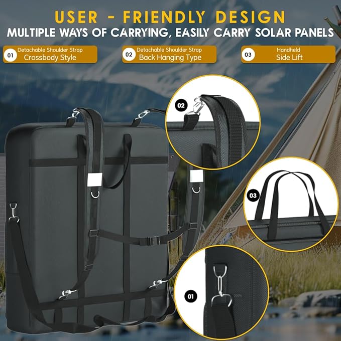 Solar Panel Storage Bag with Deepened Opening Compatible with Jackery SolarSaga 100W/100X/200W Featuring Pull-Tab Zipper and Multiple Accessory Compartments Solar Panel Travel Storage Case
