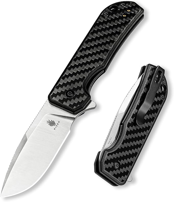 Kizer Nice Guy Pocket Folding Knife 2.84 154CM Blade Lightweight Sharp Camping and Hiking Knife G10 Carbon Fiber Handle Liner Lock Flipper Knives V3011C1