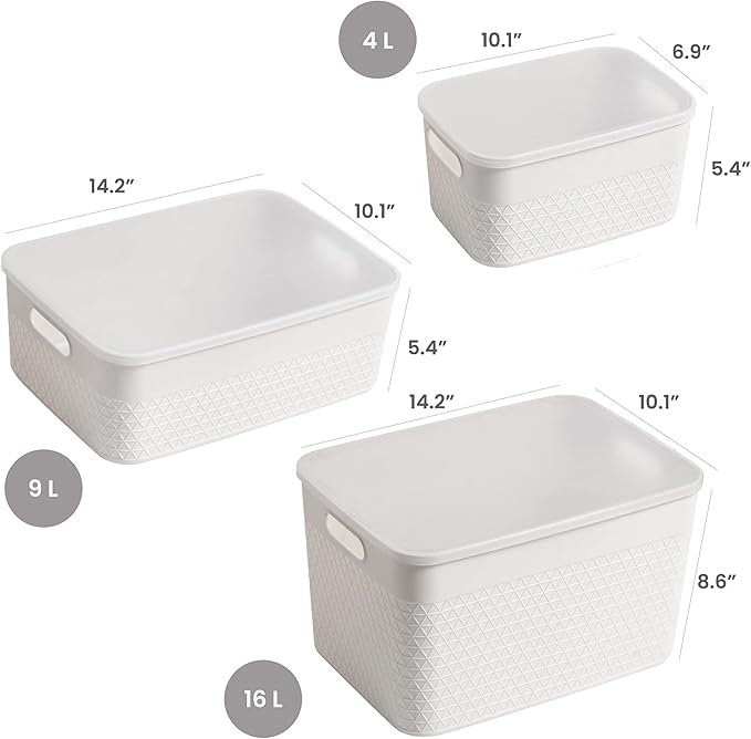 HANAMYA Lidded Storage Bin Organizer | Storage Organizing Container 4 Liter Set of 6 Mint