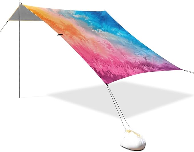 ALAZA Gradient Tie Dye Rainbow Beach Tent Sun Shelter UPF50+ Protection Beach Shade Canopy w/ 4 Sandbags for Outdoor Camping Fishing Backyard Fun Picnic 10x9 ft