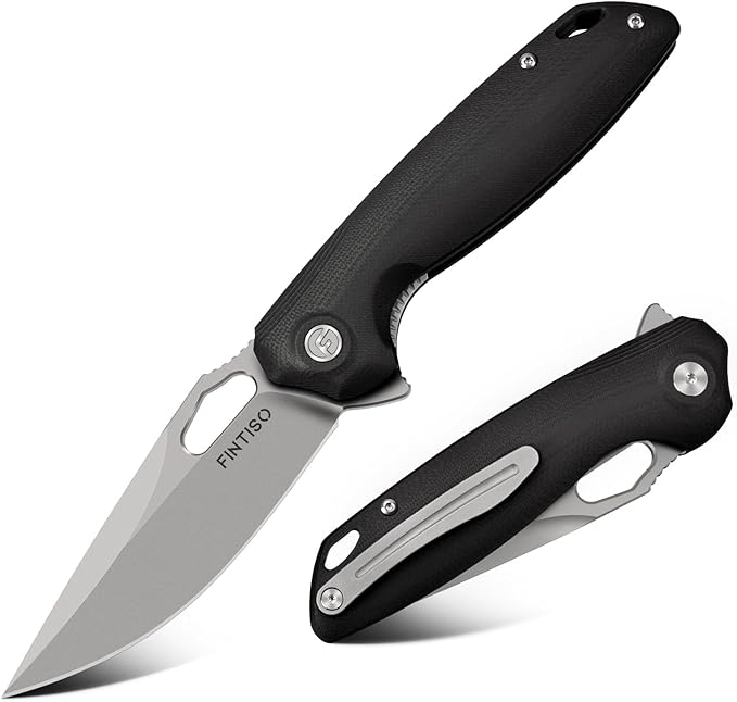 FINTISO Pocket Knife 3.38 Folding Knife Premium 14C28N Blade G10 Handle Camping Survival Hiking Knife Best Gift for Men Women Atlas Series