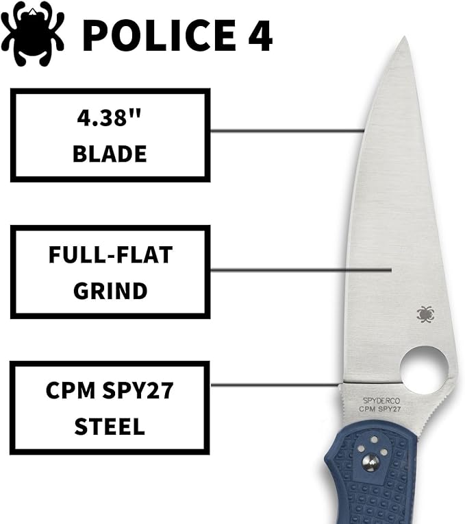 Spyderco Police 4 Lightweight Folding Pocket Knife with 4.3 CPM SPY27 Steel Blade and FRN Handle - EDC Knife for Men and Women Perfect for Hunting Tactical Camping - SpyderEdge - C07PCBL4