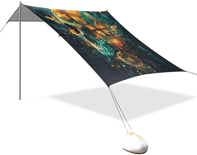 ALAZA Butterflies Skull Dreamcatcher Beach Tent Sun Shelter Portable Canopy Sunshade for Outdoor Camping Picnics Backyard Fun 10x9 ft