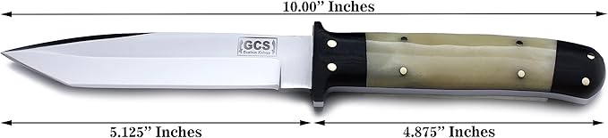 GCS Handmade Bone Handle D2 Tool Steel Tactical knife for Hunting Camping and Bushcraft with leather sheath &amp Full tang blade designed for Hunting &amp EDC GCS 15
