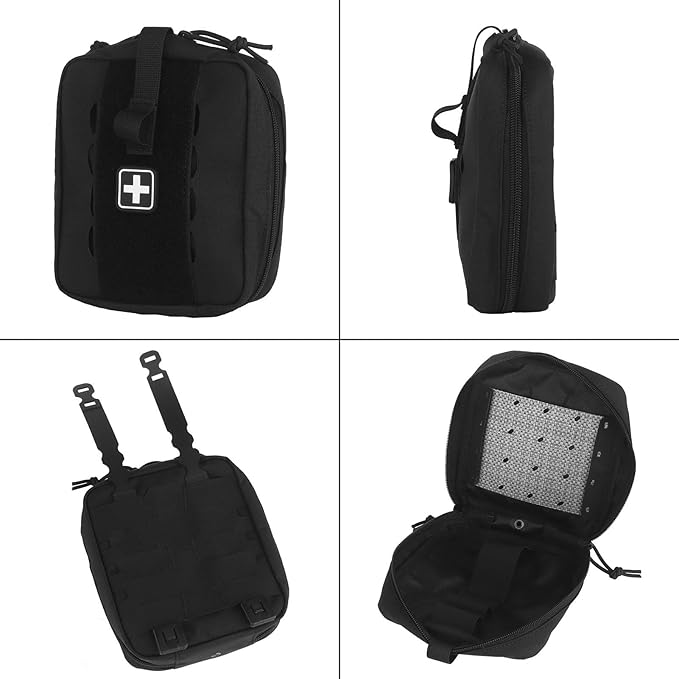 Tactical Camo IFAK Pouch MOLLE Medical Organizer with Elastic Storage Board Front Tool Slots and Rear Shear Pocket Attaches to Vest Belt or Backpack