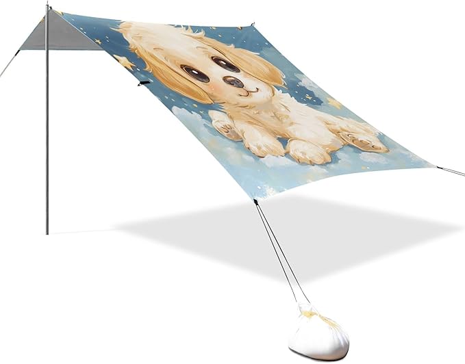 ALAZA Cute Puppy Dog Clound Stars Beach Tent Sun Shelter Portable Canopy Sunshade for Outdoor Camping Picnics Backyard Fun 10x9 ft