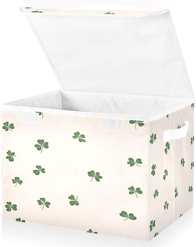 Small Clover Fabric Storage Bins with Lids and HandleFoldable Storage Bins with LidsCloset Organizers for Clothes Storage Room Organization Office Storage Chest Organizer
