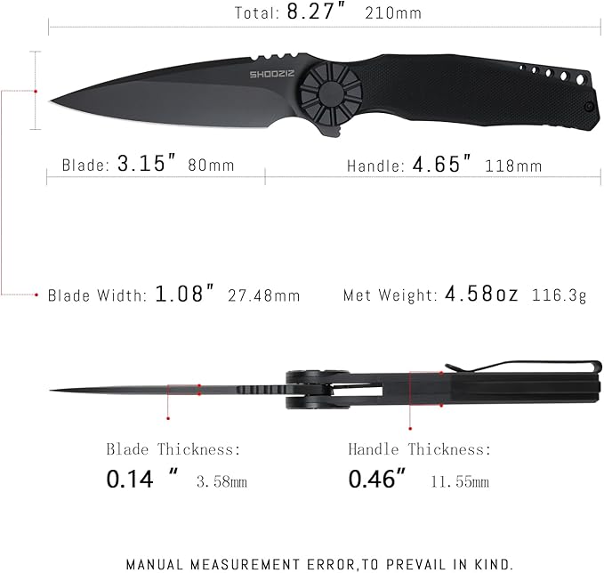 Folding Knives - EDC Pocket Knife For Man Aluminum Bolster + G10 with Clip for Camping 3.15 DC53 Steel Blade KILA-BGB(PVD).