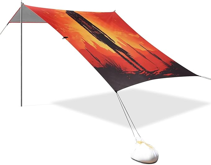 Sunset Cowboy Beach Tent Sun Shelter Set UPF50+ UV Protection 10.5 x 9.19 FT Camping Shade Canopy with Sandbags Sand Anchors Carrying Bag and Others