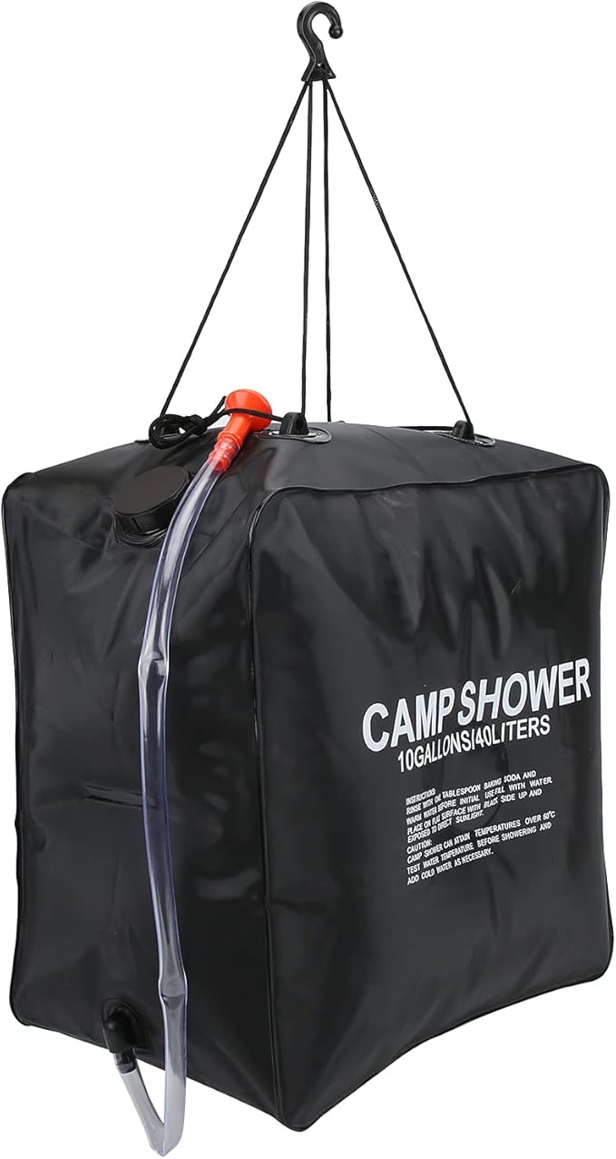 40L Solar Shower Bag Portable Water Heater for Camping Solar Powered Outdoor Shower with Leak - Proof PVC Material Includes Shower Pipe and Rope for Hiking Beach Travel