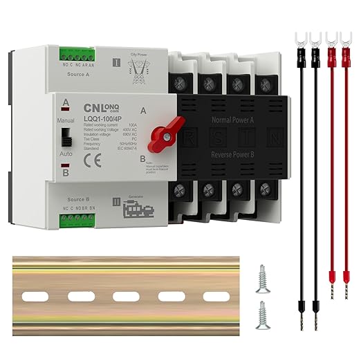 AC220V/240V 100Amp Automatic/Manual Transfer Switch 4P 50/60Hz 4Poles Mini ATS Auto Dual Power Switch Automatic Changeover Fast Transfer for Home Generator Soalr Rv and Lv Power