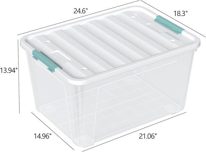4 Pack 85 Quart Latching Storage Box Bin Large Storage Box with Wheels Clear
