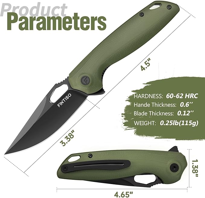 FINTISO Pocket Knife 3.38 Folding Knife Premium 14C28N Blade with G10 Handle Camping Survival Hiking Knife Best Gift for Men Women Atlas Series