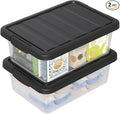 14 L Clear Storage Box with Black Lid Plastic Stackable Container Organizer Medium-14 Quart 2 Packs