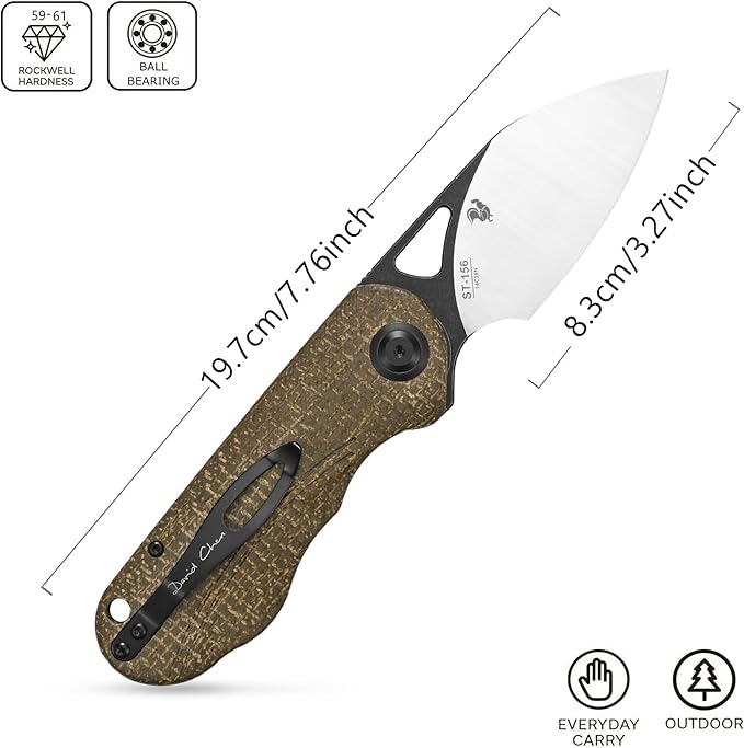 Sitivien ST156 Pocket Folding Knife Sandvik 14C28N Steel Blade with Micarta HandleChinese Zodiac Series EDC Tool Knifes for Camping Hiking Survival Fishing(Green)