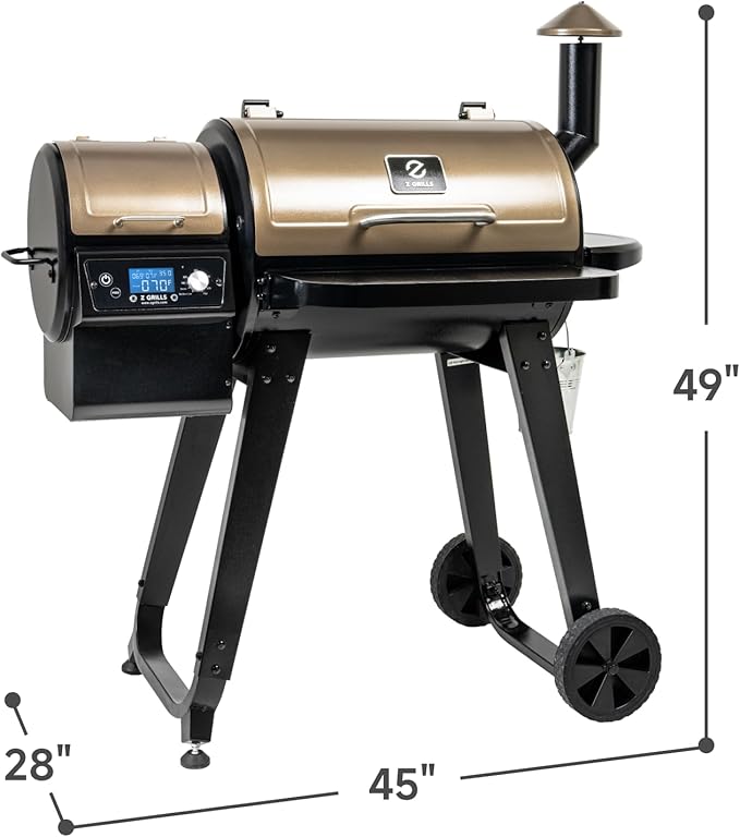 Z GRILLS ZPG-450A2 Wood Pellet Grill &amp Smoker PID V3.0 Controller 459 Sq in Cook Area Foldable Shelf Meat Probe Rain Cover 8 in 1 BBQ Grill Outdoor Auto Temperature Control Bronze