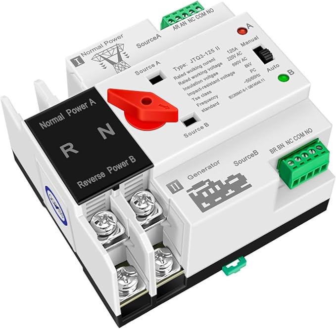 Double Power Automatic Transfer Switch W2R-2P/3P/4P 16A 32A 63A 80A 100A 125A 220V ATS Automatic Transfer Switch Electrical Selector Switches Dual Power Switch (Size : 2P Color : 63A)