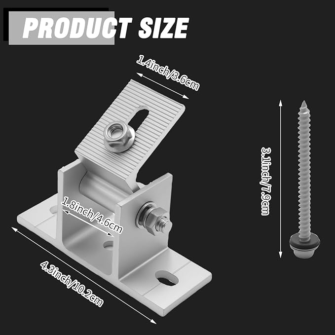4Pcs Adjustable Solar Panel Tilt Mount Bracket Base Tilt Angle 10°-60° Flat Roof Mount Holder RV Solar Panel Mounts Clamp Roof Stand